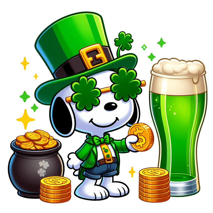 Happy Saint Patrick's Day Snoopy Dog Design pressed on a garment