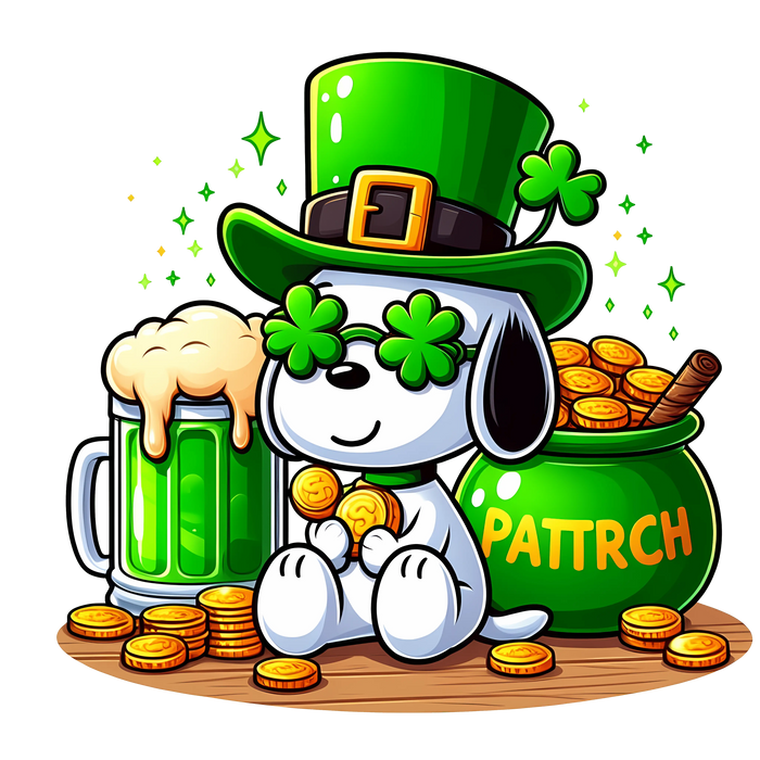 Patricks Day Snoopy Bear Design pressed on a garment