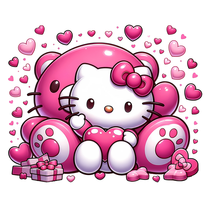 Hello Kitty Valentine's Day Teddy Bear Design pressed on a garment