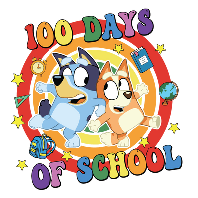 Bluey and Bingo 100 Days of School DTF-Ready V1 | DTF Dallas - DTF Dallas 