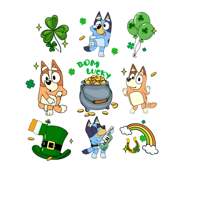 Bluey Celebrates St Patrick's Day pressed on a garment