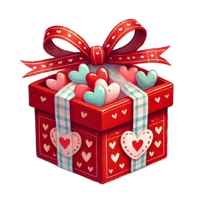 Valentine's Day Box With Hearts Design pressed on a garment