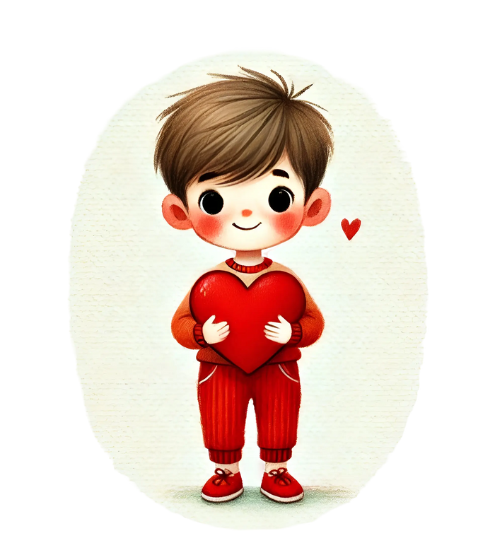 Boy Holding A Big Heart Design XOXO Collection pressed on a garment
