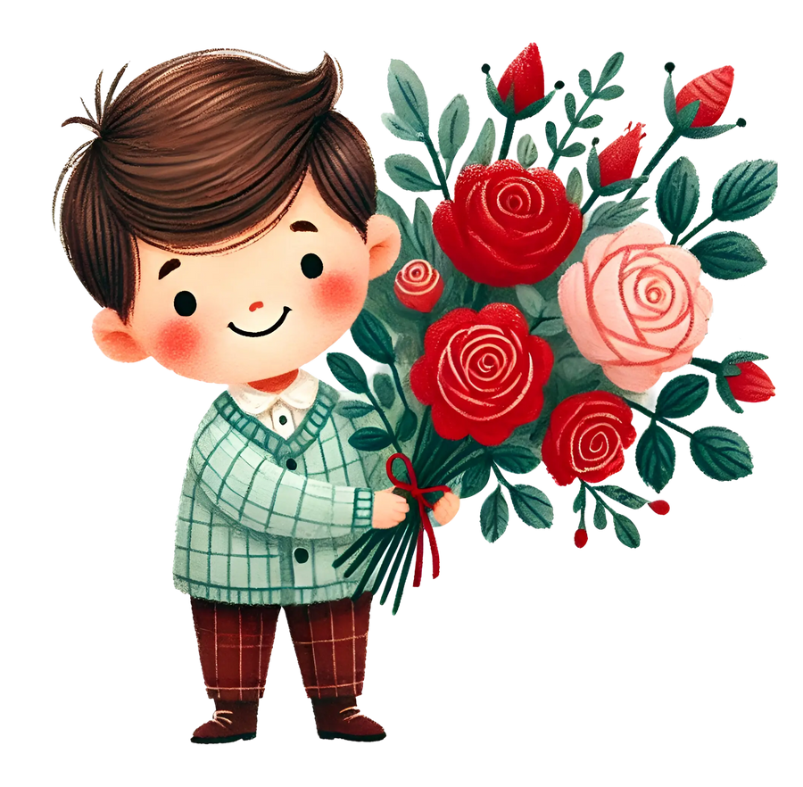Valentine's Day Boy Holding A Bouquet Flower Design | DTF Dallas
