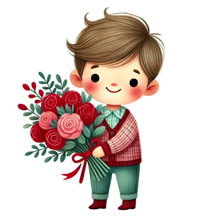 Boy Holding A Bouquet Flower Design pressed on a garment
