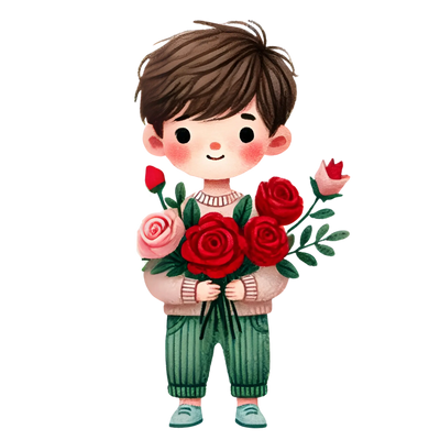 Boy Holding A Red Bouquet Flower Design | DTF Dallas - DTF Dallas 