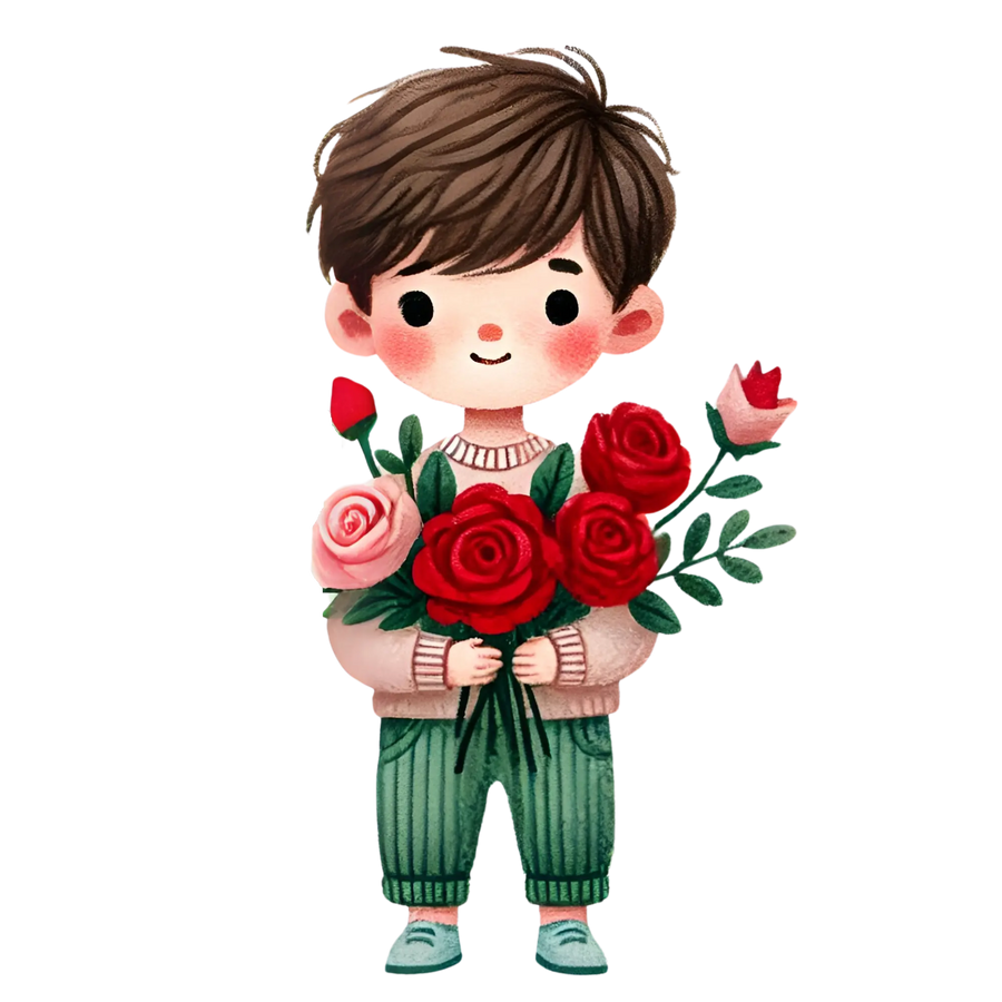 Boy Holding A Red Bouquet Flower Design | DTF Dallas