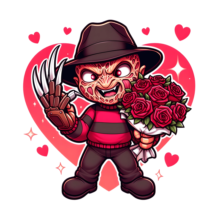 Freddy Krueger Valentine's Day Rose Design pressed on a garment