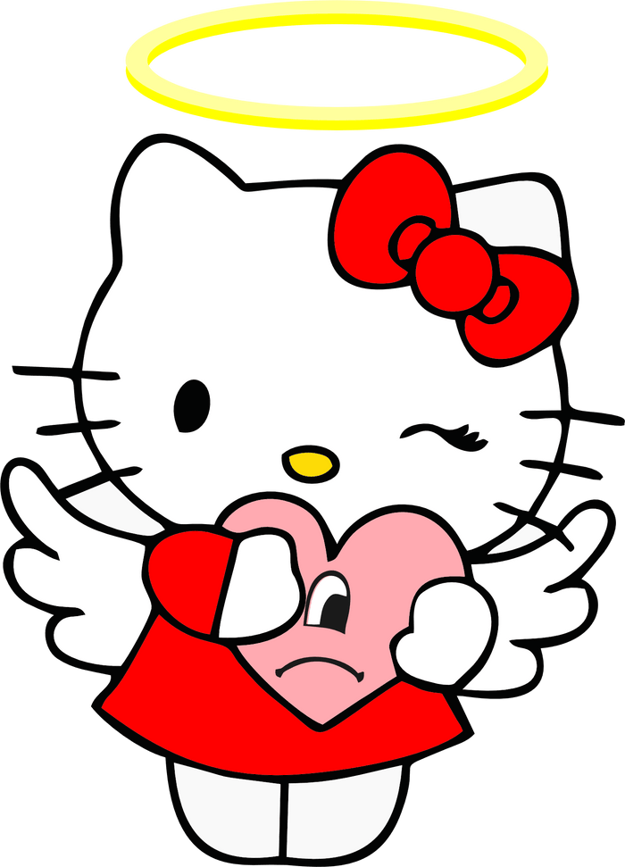 Angel Hello Kitty and Bad Bunny Valentine's Day pressed on a garment