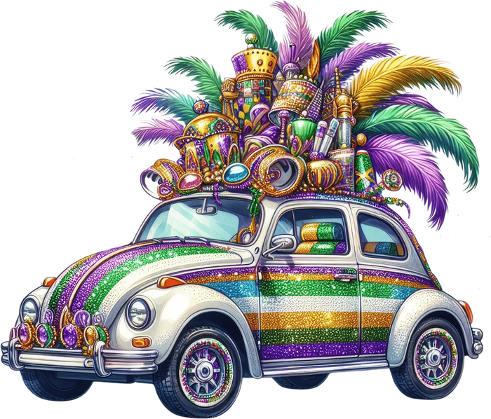 Mardi Gras Vosvos Design pressed on a garment