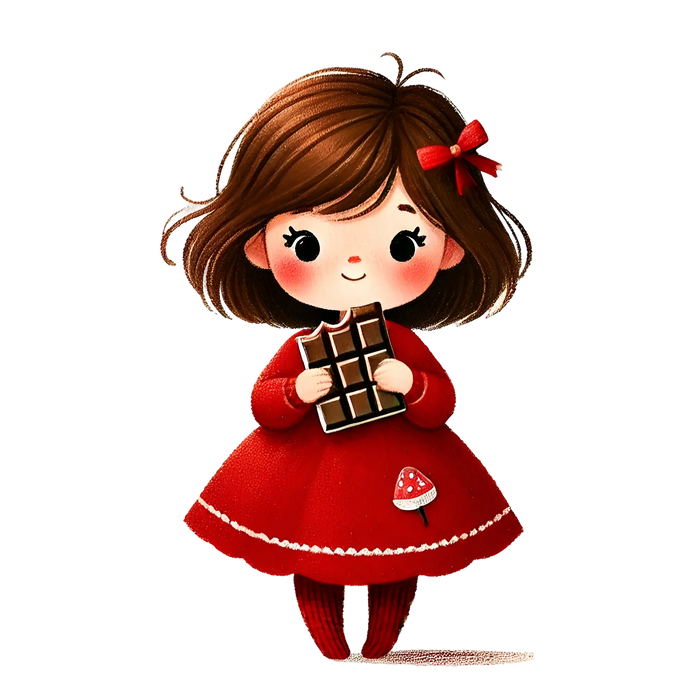 Girl Eating A Piece Of Chocolate Design pressed on a garment
