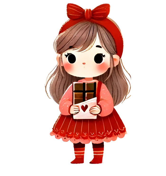 Valentine's Day Girl Eating A Piece Of Chocolate Design pressed on a garment