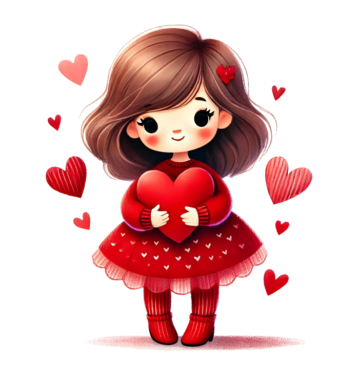 Girl Holding A Big Heart Design pressed on a garment