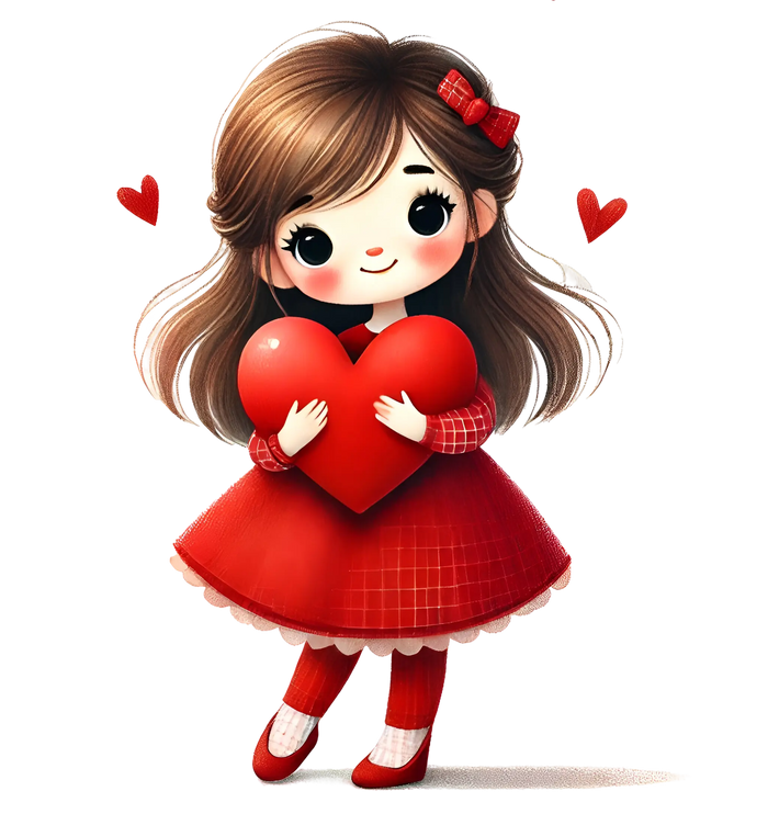 Girl Holding A Big Heart Valentine's Day Design pressed on a garment