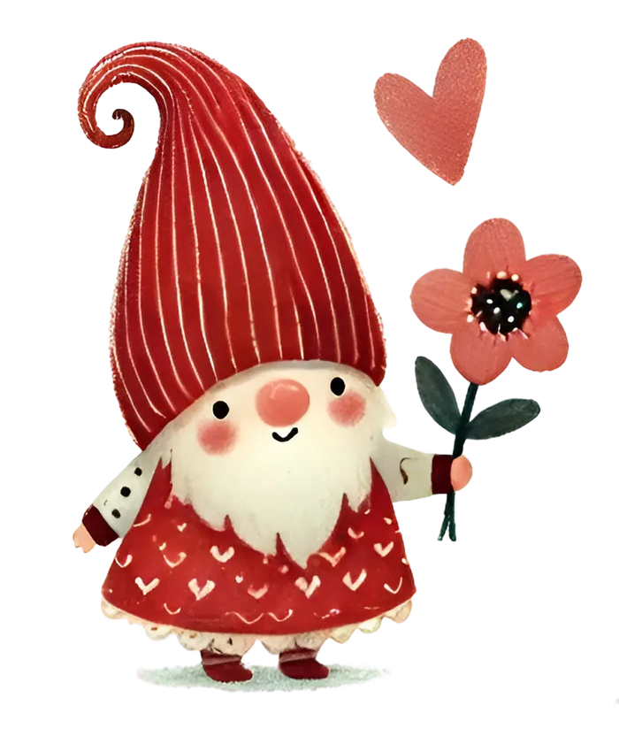 Valentine's Day Gnome Flower Design pressed on a garment