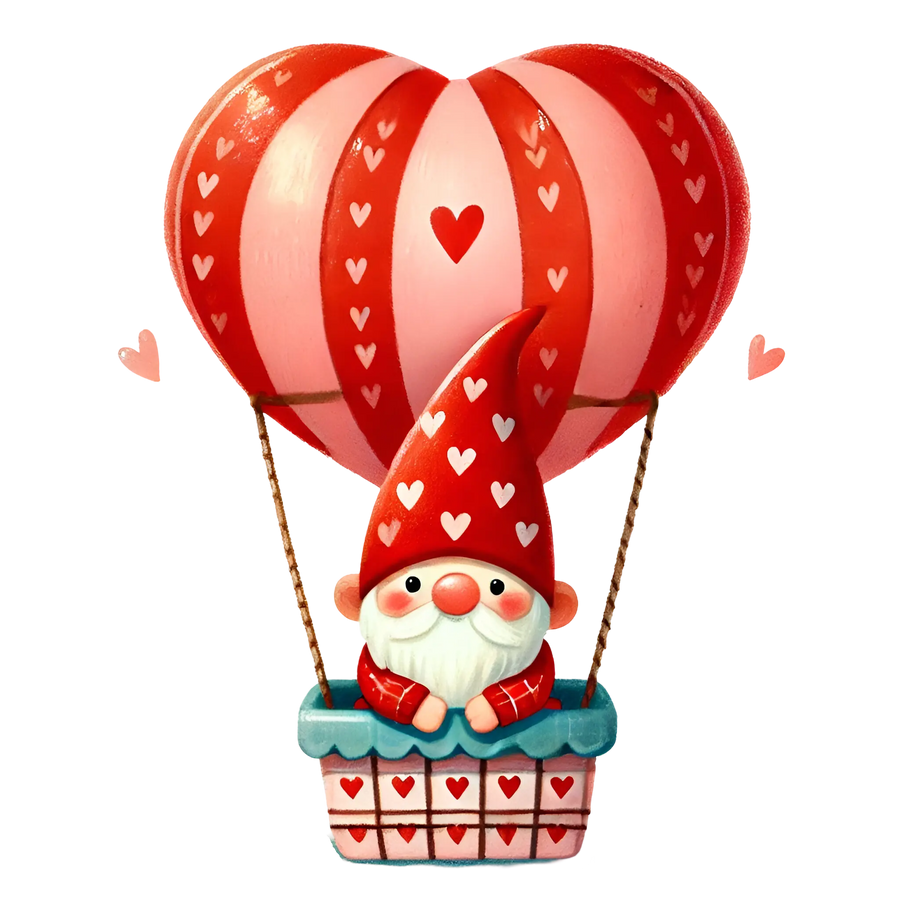 Valentine's Day Gnome In A Hot Air Balloon Design | DTF Dallas