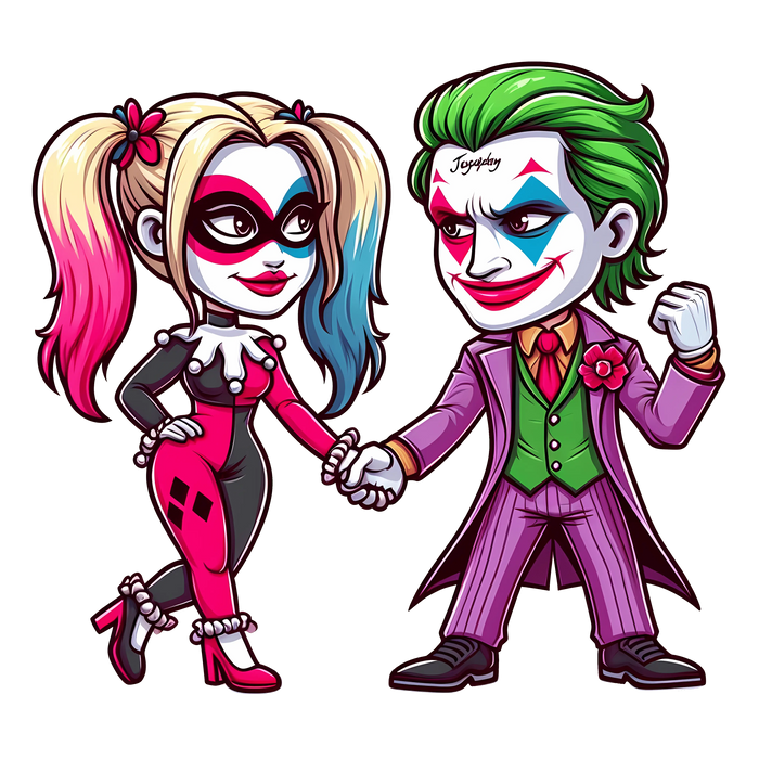 DC Joker and Harley Quinn Valentine's Design pressed on a garment