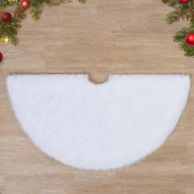 White Faux Fur Christmas Tree Skirt – Plush Shag Holiday Tree Cover