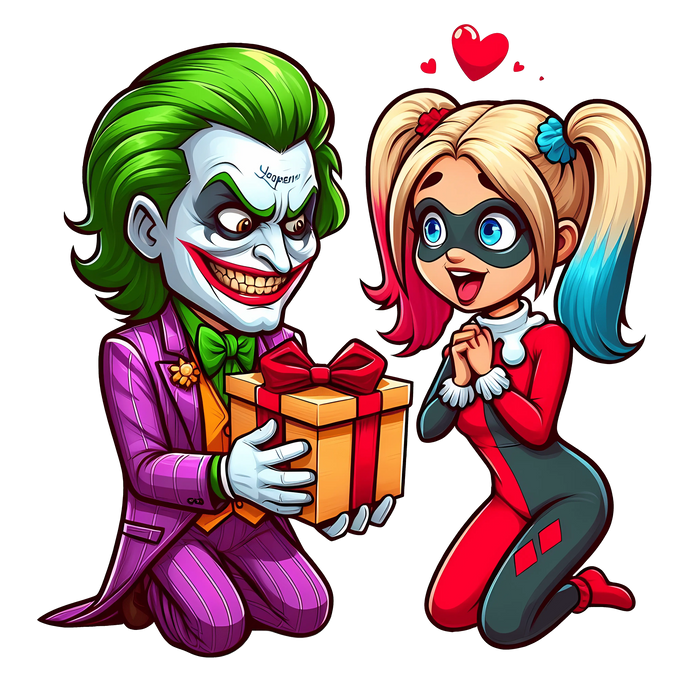 DC Joker and Harley Quinn Valentine Gift Design pressed on a garment