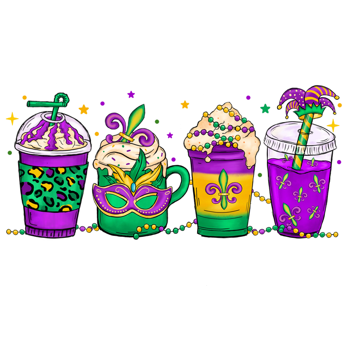 Mardi Gras Party Drinks Design pressed on a garment