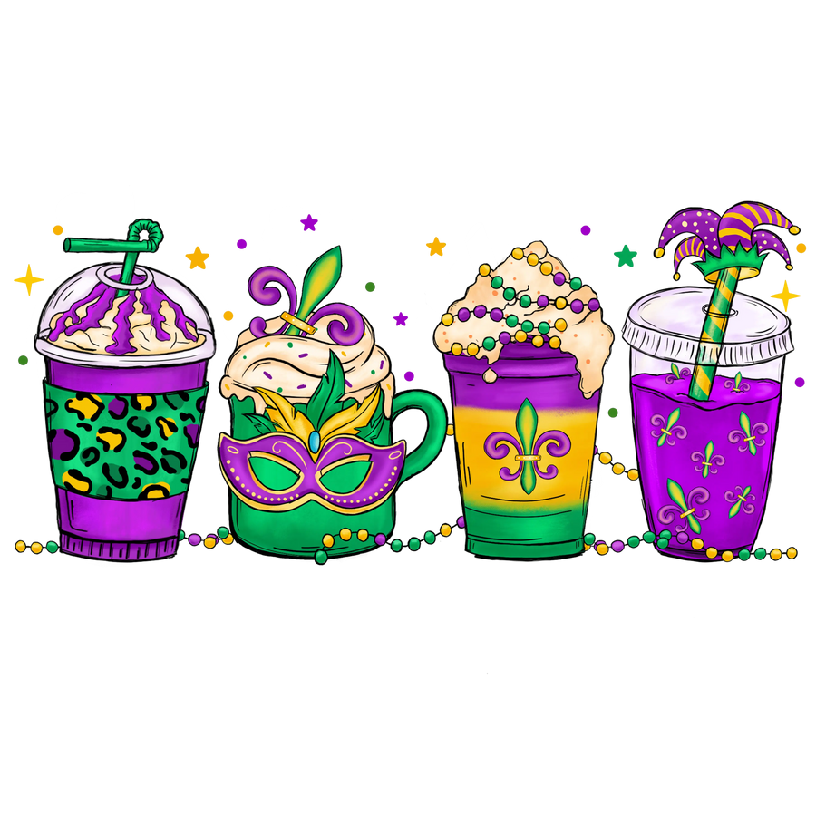 Mardi Gras Party Drinks Design - DTF Ready To Press