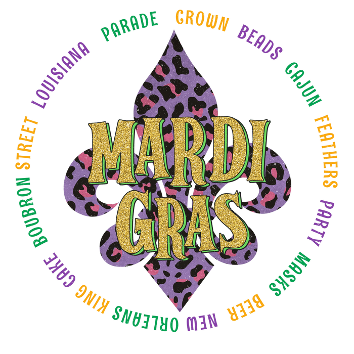 Cajun Feathers Party Masks Mardi Gras Design pressed on a garment