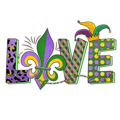 Mardi Gras Love Royal Design - DTF Ready To Press - DTF Dallas 
