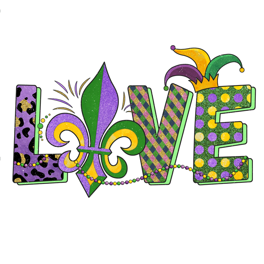 Mardi Gras Love Royal Design - DTF Ready To Press