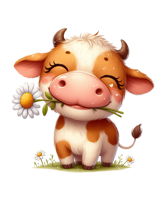 Cow and Daisy Valentine's Day Design pressed on a garment