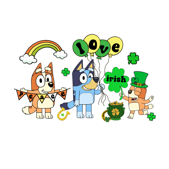Bluey's St Patrick's Day Adventure pressed on a garment