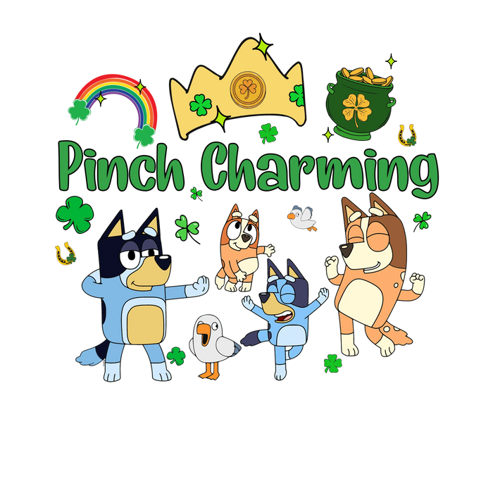 Saint Patrick's Day Bluey Friend Design pressed on a garment