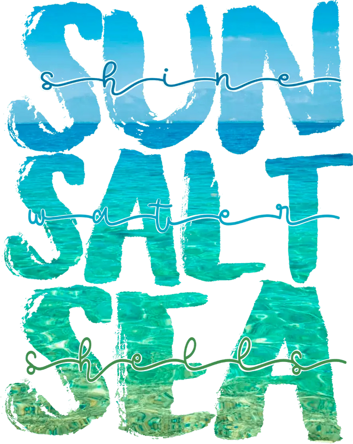 Sun Salt Sea Design pressed on a garment