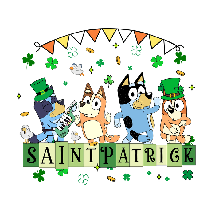 Saint Patrick's Day Bluey Friend pressed on a garment