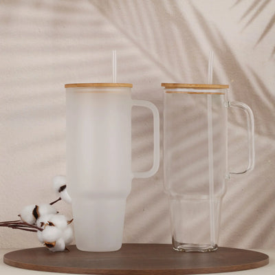 40 oz Premium Glass Tumbler with Bamboo Lid - DTF Dallas 