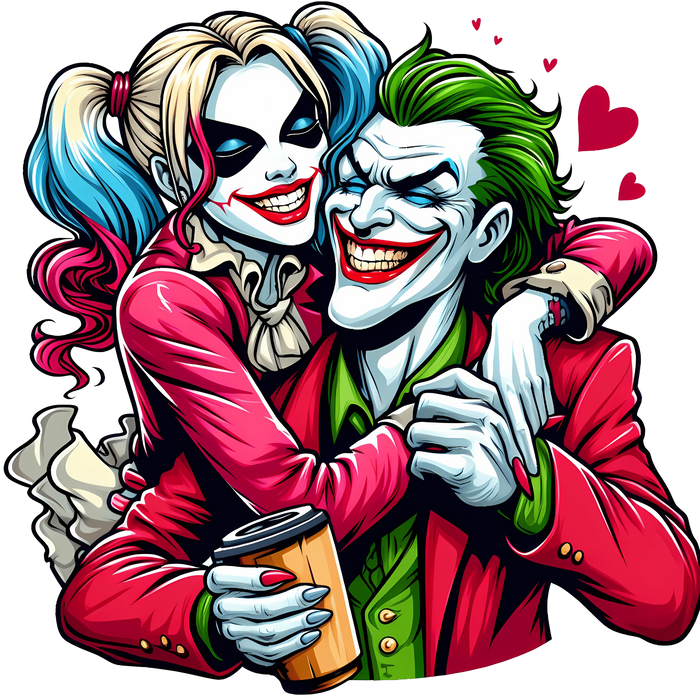 Joker and Harley Quinn Valentine's Day Design pressed on a garment